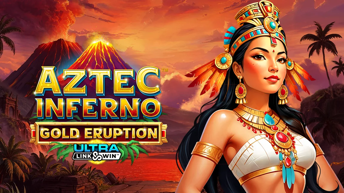 The promotional header for Aztec Inferno: Gold Eruption™, an online slot game on Betty.ca.