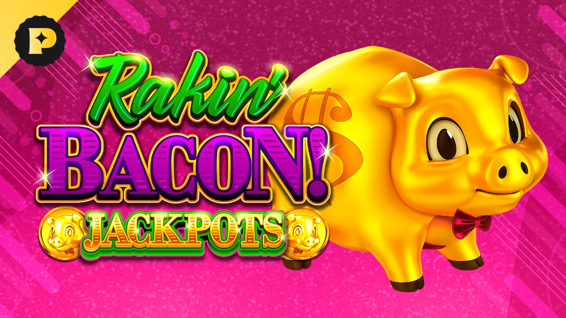 The promotional header for Rakin Bacon Jackpots Bonus Wheel, an online slot game on Betty.ca.