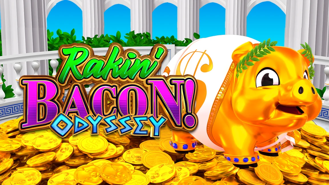 The promotional header for Rakin Bacon Odyssey, an online slot game on Betty.ca.