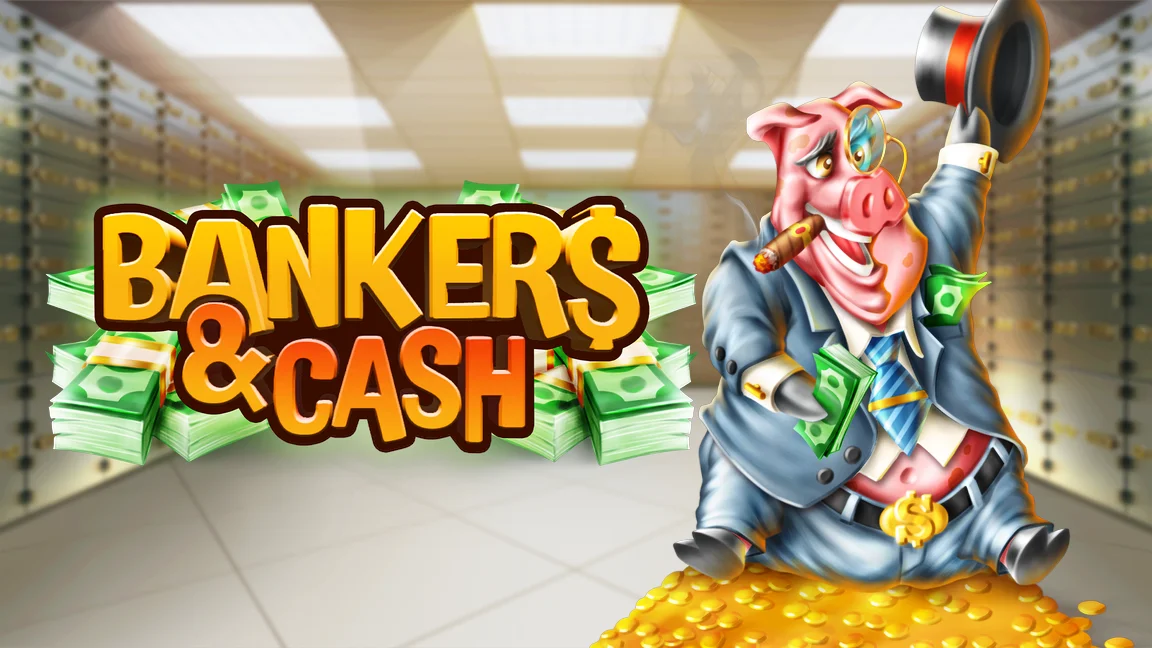 The promotional header for Bankers & Cash, an online slot game on Betty.ca.