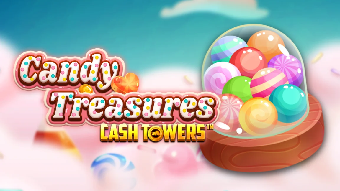 The promotional header for Candy Treasures Cash Towers, an online slot game on Betty.ca.