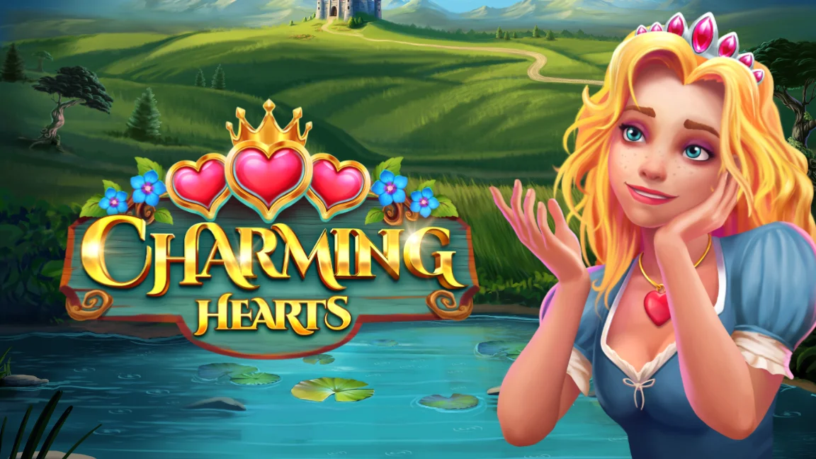 The promotional header for Charming Hearts, an online slot game on Betty.ca.