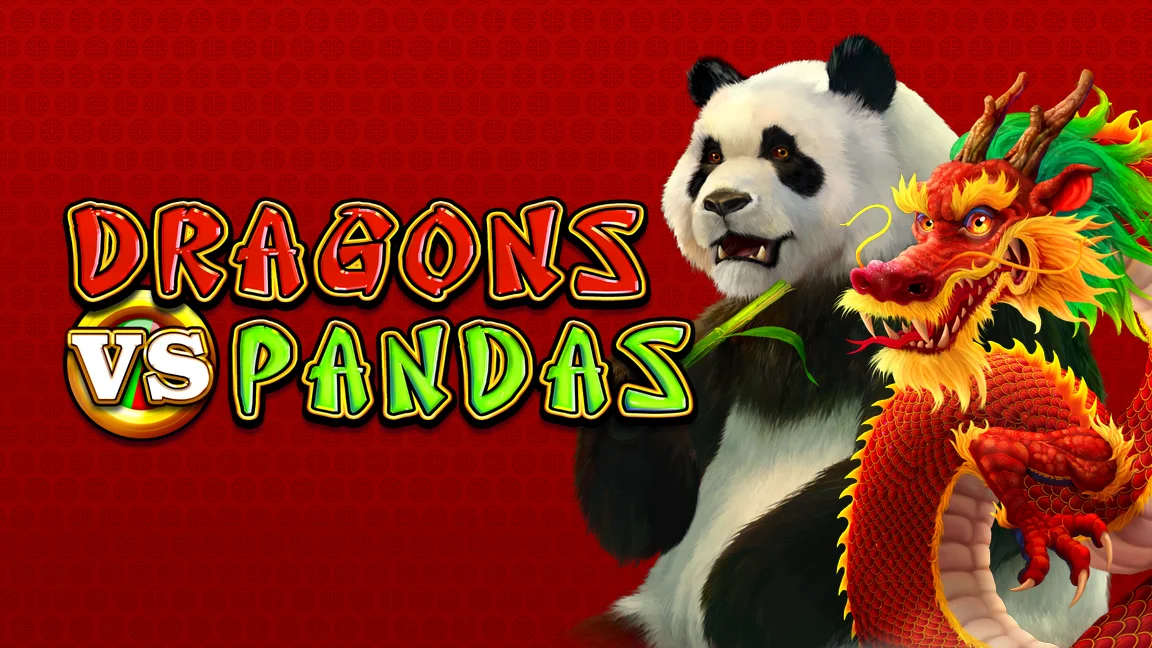 The promotional header for Dragon Vs Pandas, an online slot game on Betty.ca.