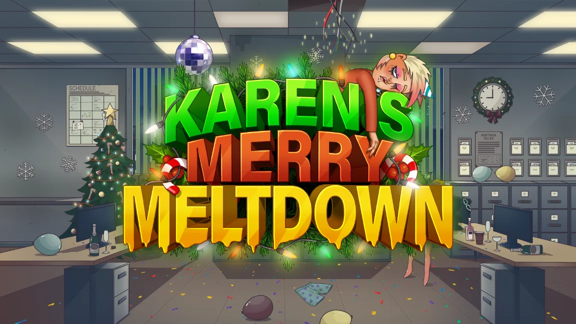 The promotional header for Karen’s Merry Meltdown, an online slot game on Betty.ca.
