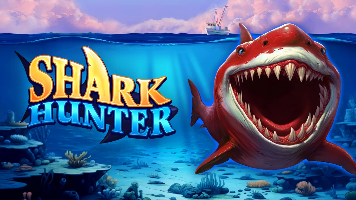 The promotional header for Shark Hunter, an online slot game on Betty.ca.