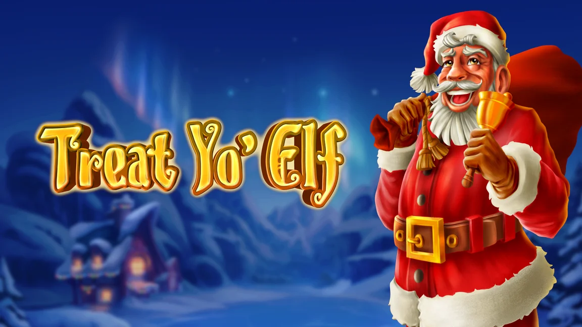 The promotional header for Treat Yo’ Elf, an online slot game on Betty.ca.