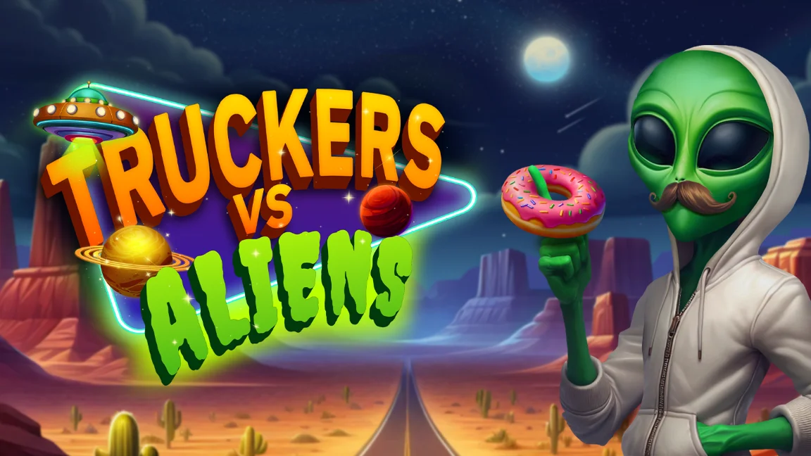 The promotional header for Truckers vs Aliens, an online slot game on Betty.ca.
