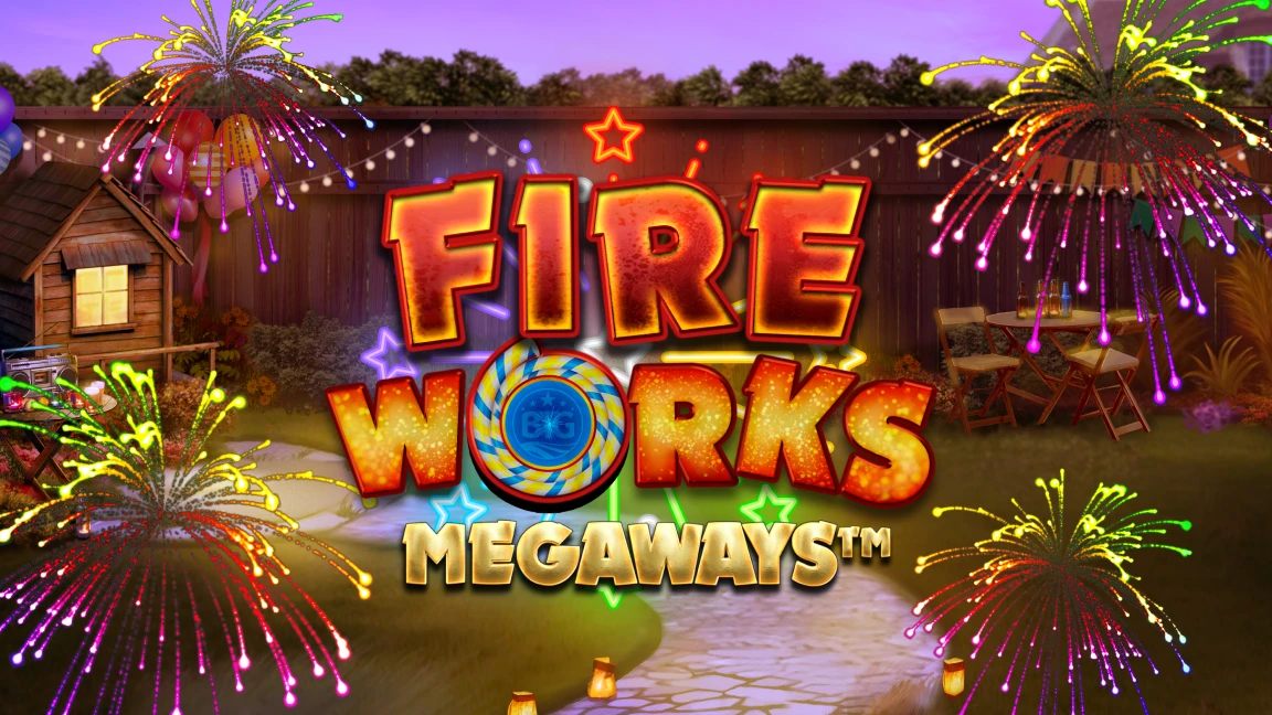 The promotional header for Fireworks Megaways, an online slot game on Betty.ca.