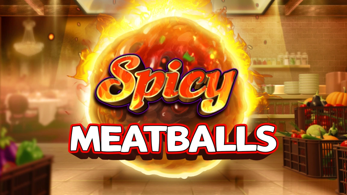 The promotional header for Spicy Meatballs, an online slot game on Betty.ca.