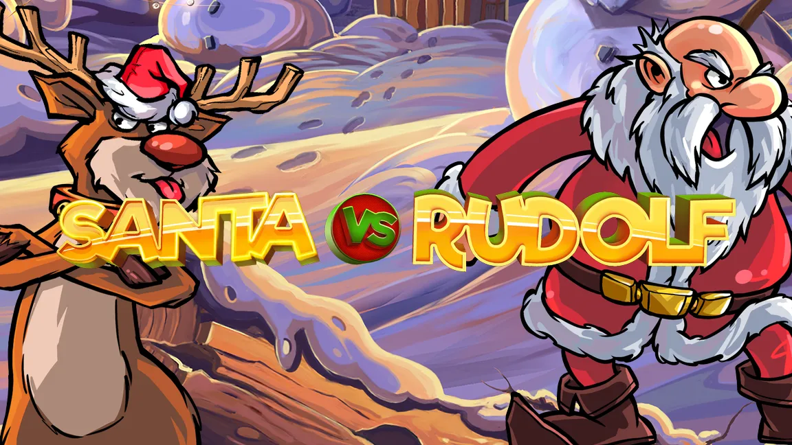The promotional header for Santa vs. Rudolf, an online slot game on Betty.ca.