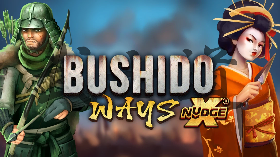 The promotional header for Bushido Ways xNudge, an online slot game on Betty.ca.