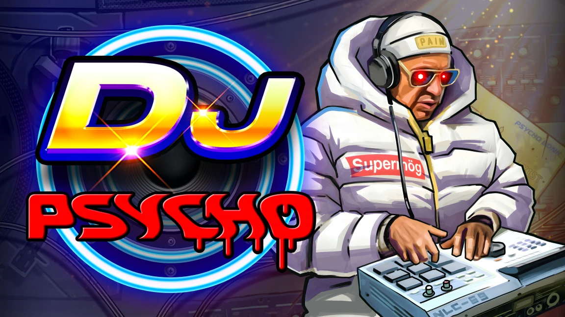 The promotional header for DJ Psycho, an online slot game on Betty.ca.