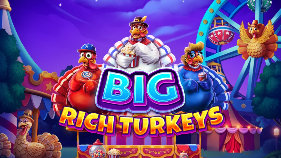 The promotional header for Big Rich Turkeys, an online slot game on Betty.ca.