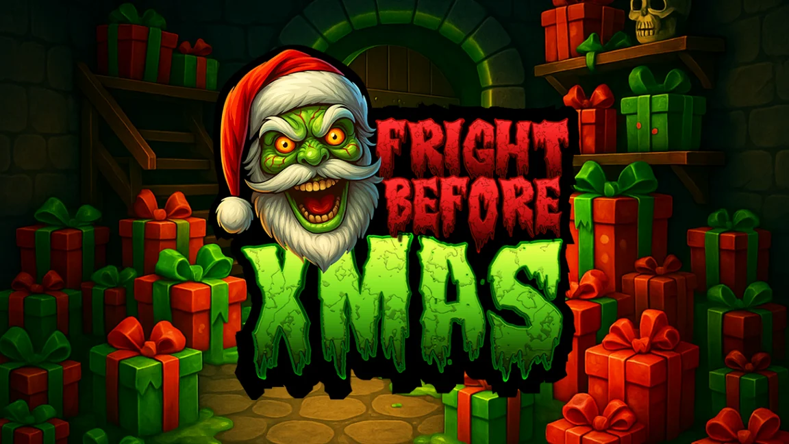 The promotional header for Fright Before Xmas, an online slot game on Betty.ca.
