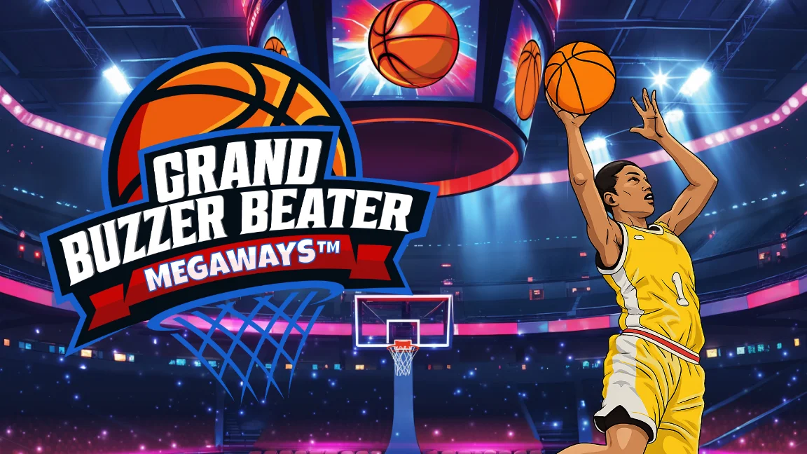 The promotional header for Grand Buzzer Beater Megaways, an online slot game on Betty.ca.
