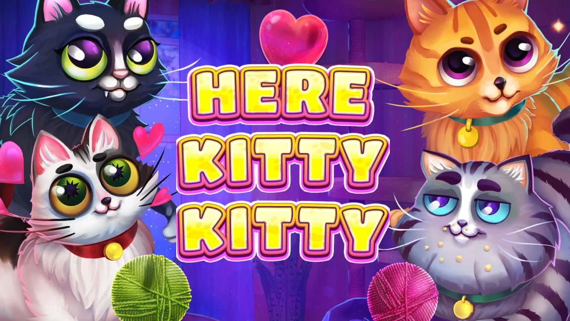 The promotional header for Here Kitty Kitty, an online slot game on Betty.ca.