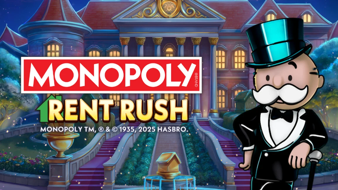 The promotional header for Monopoly Rent Rush, an online slot game on Betty.ca.
