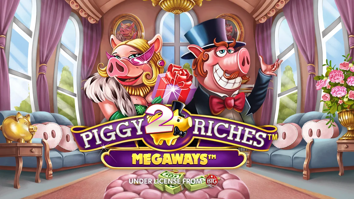 The promotional header for Piggy Riches 2 Megaways, an online slot game on Betty.ca.