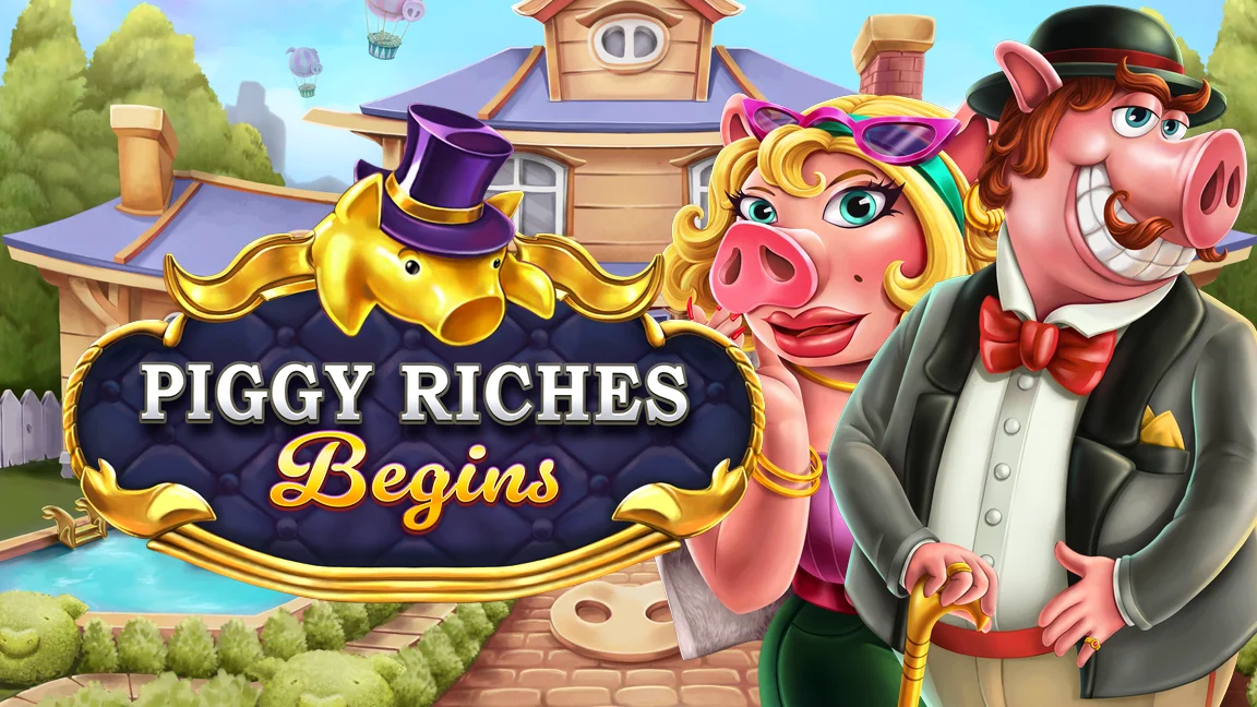 The promotional header for Piggy Riches Begins, an online slot game on Betty.ca.