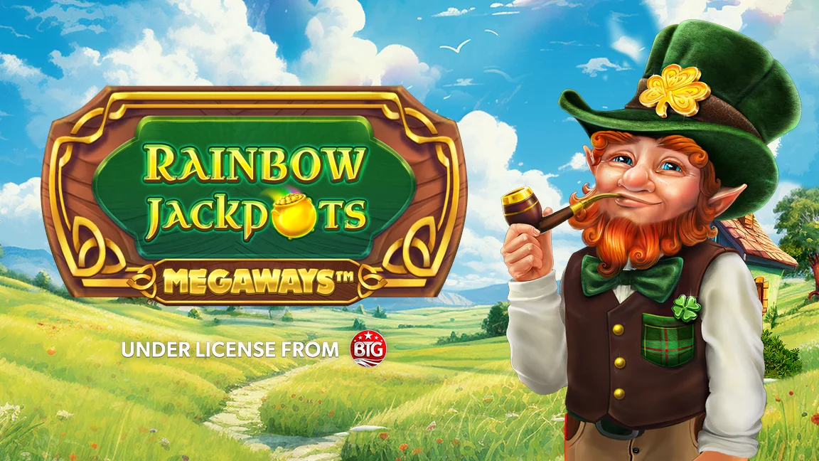 The promotional header for Rainbow Jackpots Megaways, an online slot game on Betty.ca.