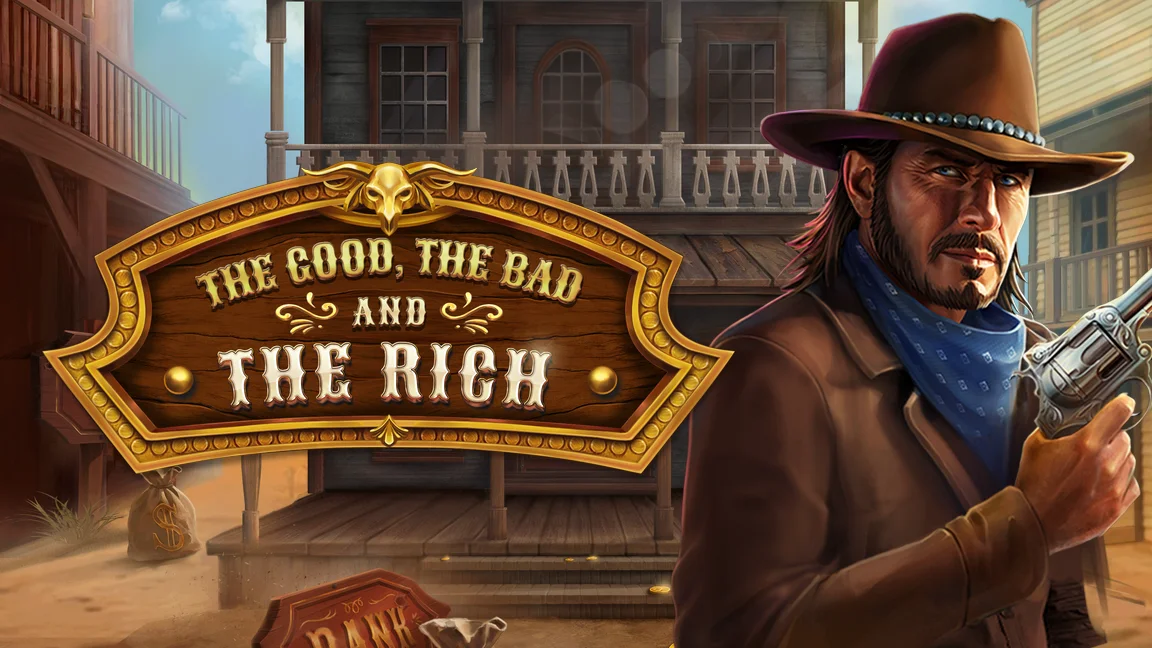 The promotional header for The Good, The Bad And The Rich, an online slot game on Betty.ca.