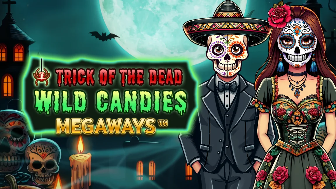 The promotional header for Trick of the Dead Wild Candies Megaways, an online slot game on Betty.ca.