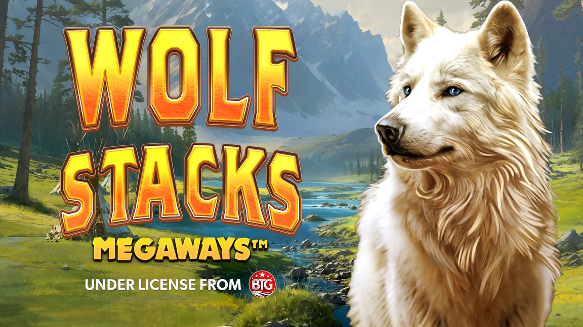 The promotional header for Wolf Stacks Megaways™, an online slot game on Betty.ca.