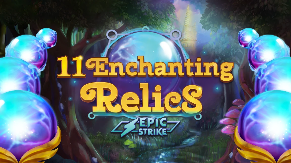 The promotional header for 11 Enchanting Relics, an online slot game on Betty.ca.