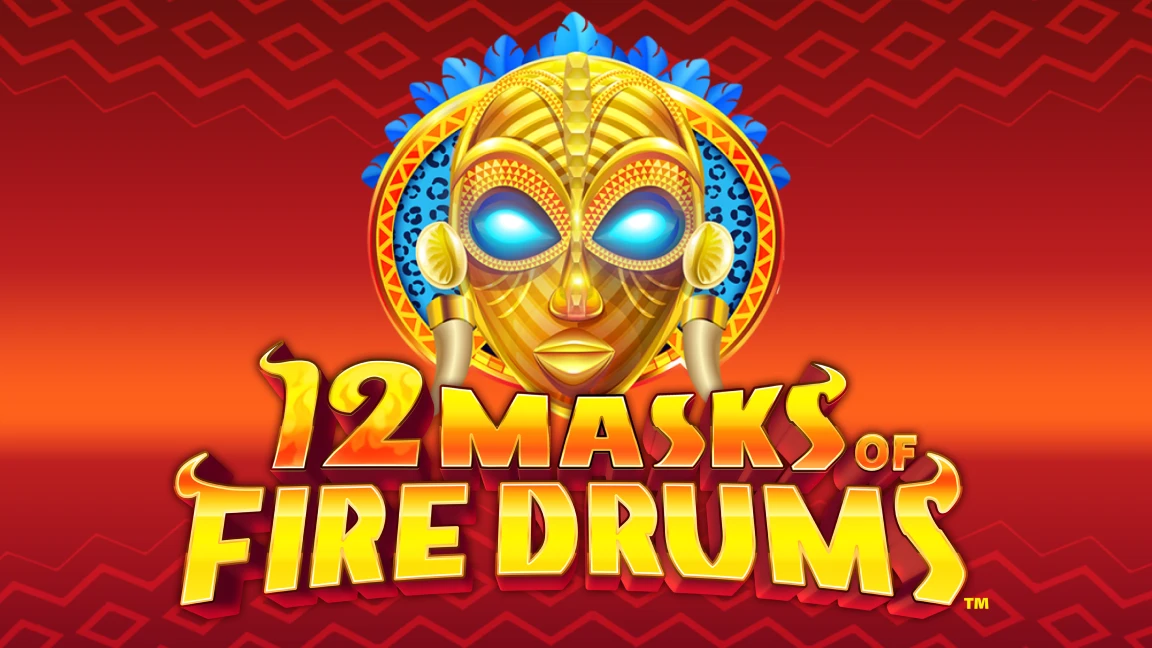 The promotional header for 12 Masks of Fire Drums™, an online slot game on Betty.ca.