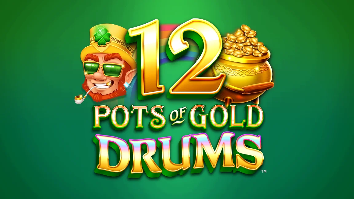 The promotional header for 12 Pots of Gold Drums™, an online slot game on Betty.ca.