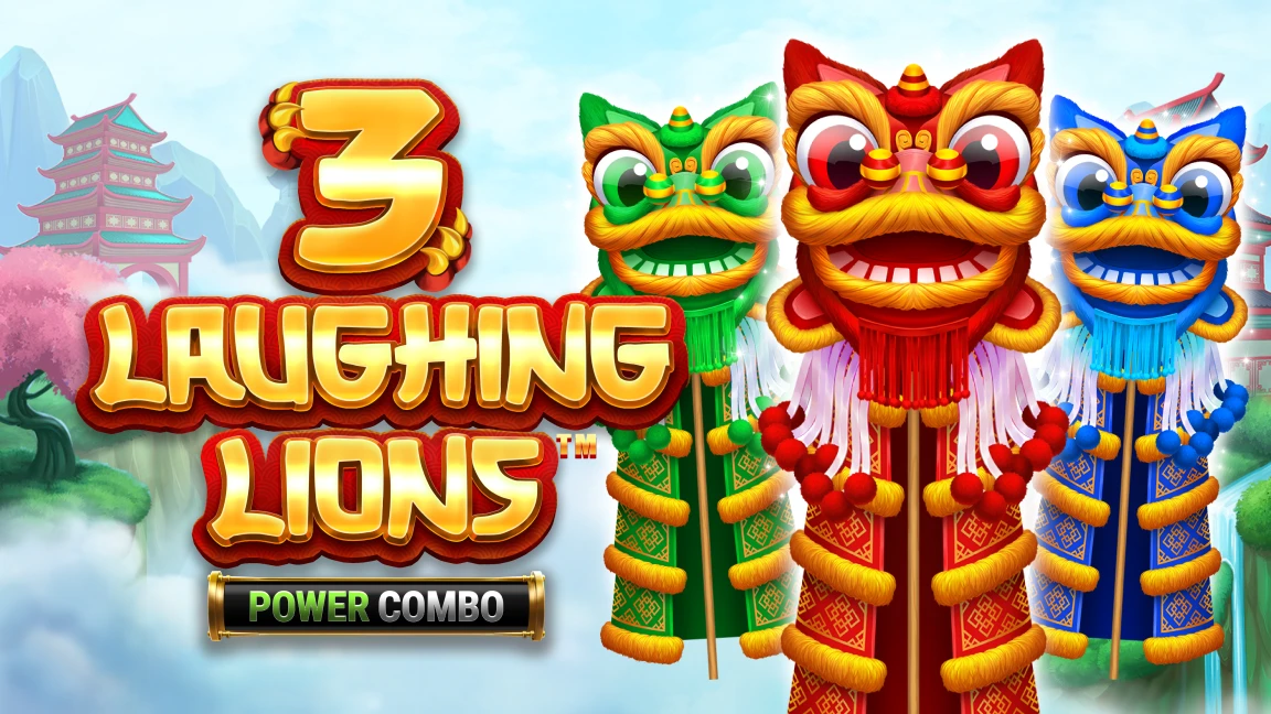 The promotional header for 3 Laughing Lions Power Combo™, an online slot game on Betty.ca.