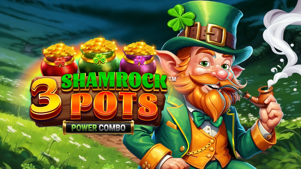 The promotional header for 3 Shamrock Pots: POWER COMBO™, an online slot game on Betty.ca.