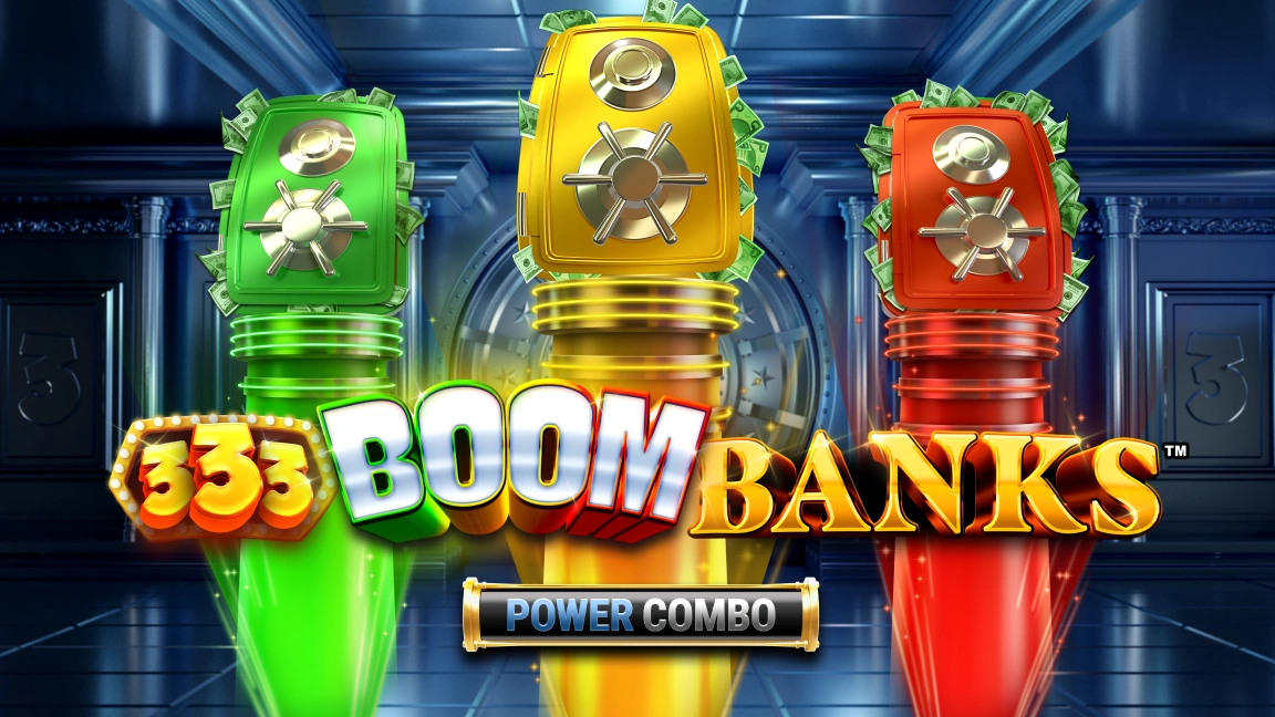 The promotional header for 333 Boom Banks™ POWER COMBO™, an online slot game on Betty.ca.