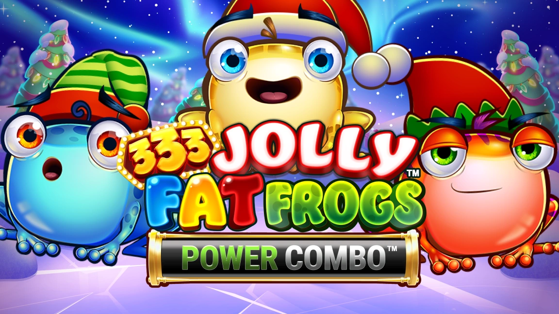 The promotional header for 333 Jolly Fat Frogs™ POWER COMBO™, an online slot game on Betty.ca.