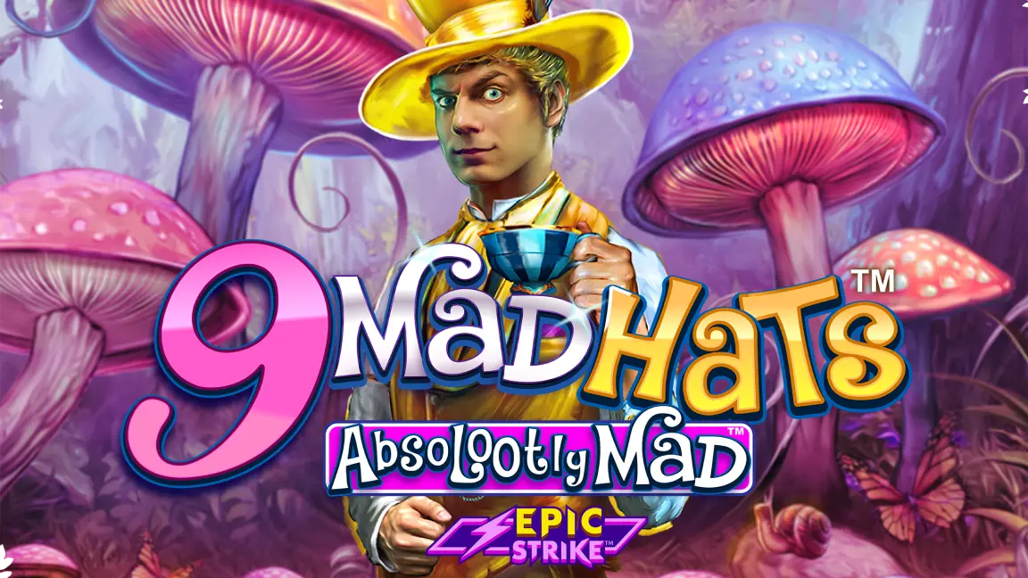The promotional header for 9 Mad Hats™, an online slot game on Betty.ca.