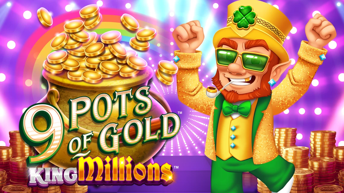 The promotional header for 9 Pots of Gold™ King Millions™, an online slot game on Betty.ca.