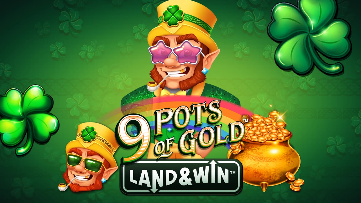 The promotional header for 9 Pots of Gold Land & Win™, an online slot game on Betty.ca.