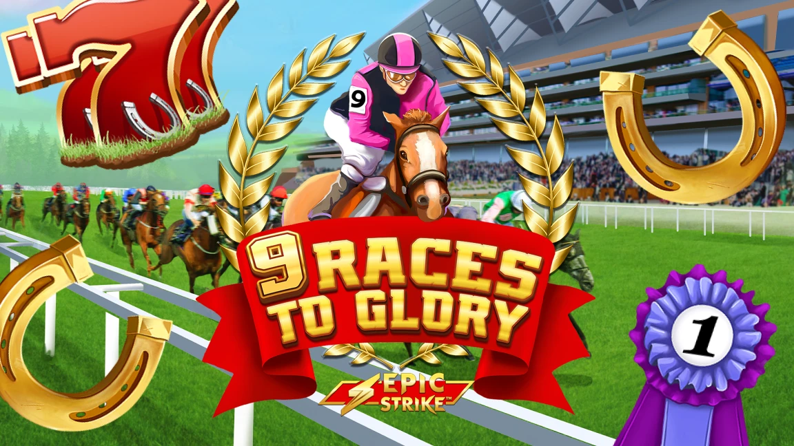 The promotional header for 9 Races to Glory, an online slot game on Betty.ca.