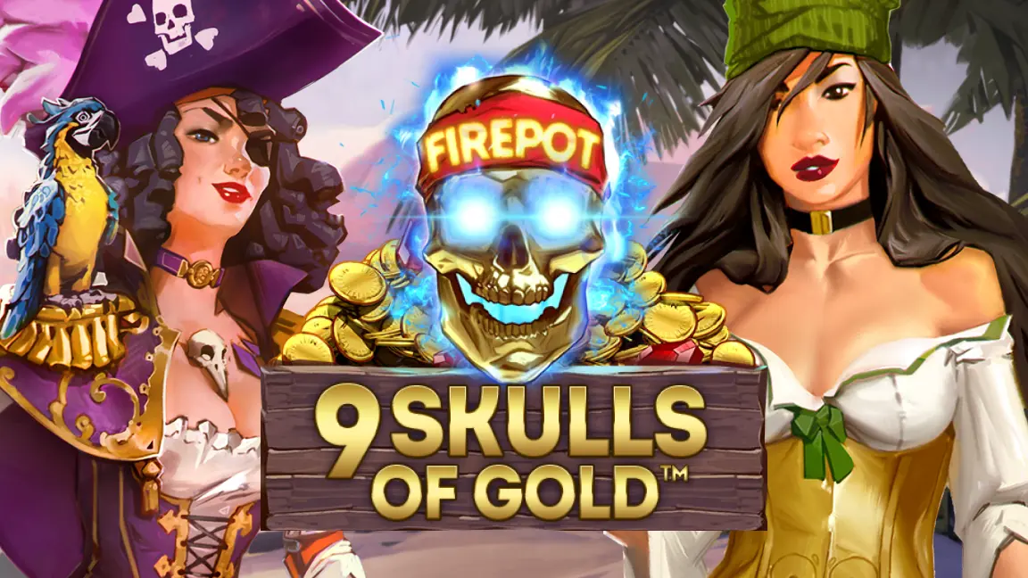 The promotional header for 9 Skulls of Gold, an online slot game on Betty.ca.