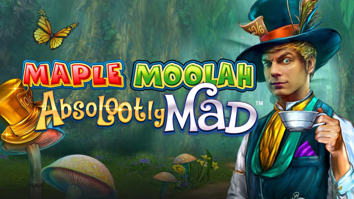 The promotional header for Absolootly Mad™ Maple Moolah, an online slot game on Betty.ca.