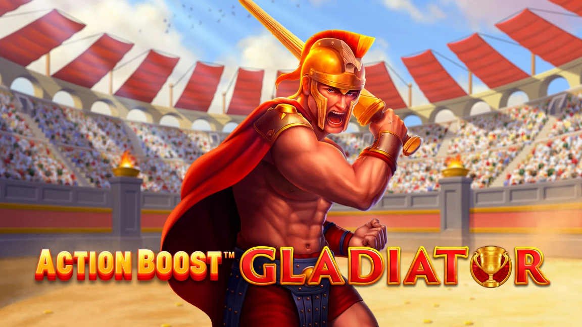 The promotional header for Action Boost ™ Gladiator, an online slot game on Betty.ca.