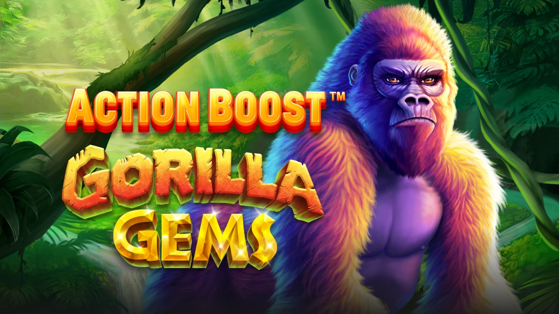 The promotional header for Action Boost™ Gorilla Gems, an online slot game on Betty.ca.