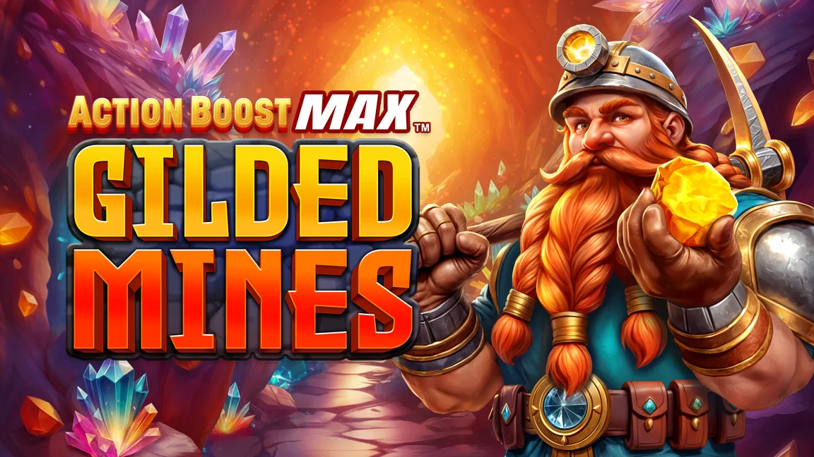 The promotional header for Action Boost Max™ Gilded Mines, an online slot game on Betty.ca.