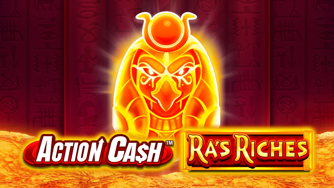 The promotional header for Action Cash™ Ra's Riches, an online slot game on Betty.ca.