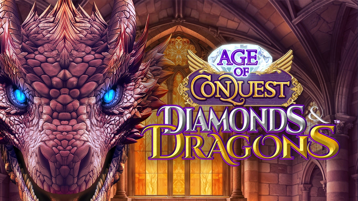 The promotional header for Age of Conquest Diamonds & Dragons, an online slot game on Betty.ca.