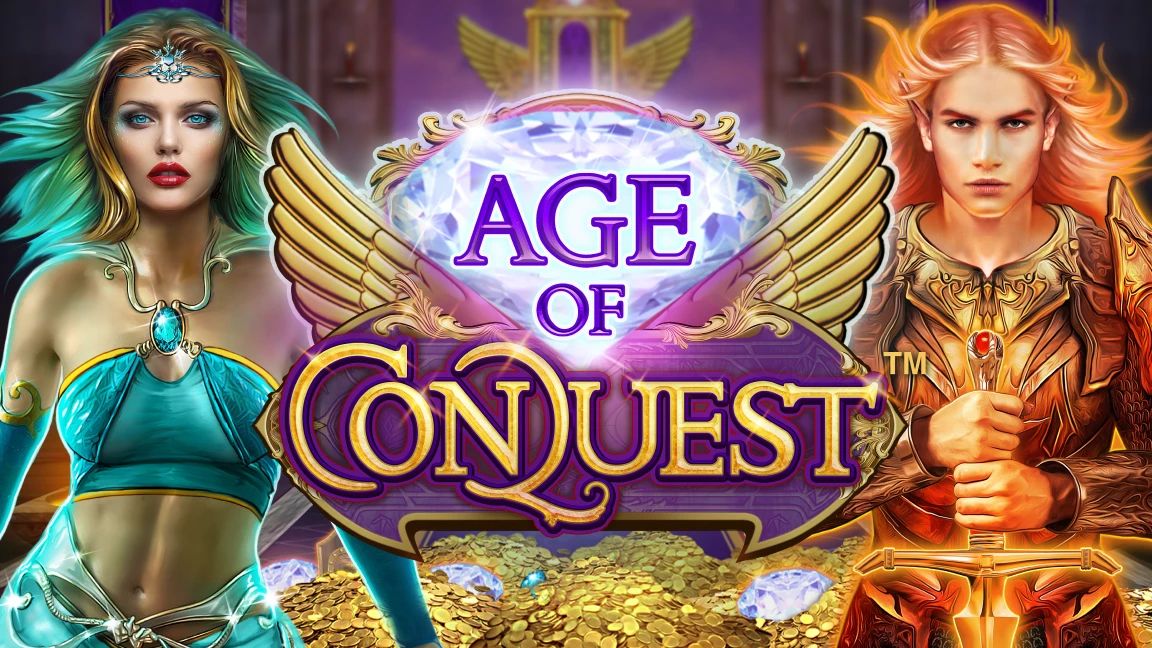 The promotional header for Age of Conquest, an online slot game on Betty.ca.