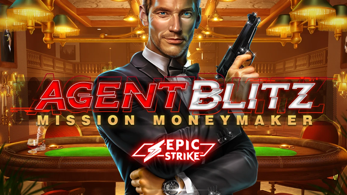 The promotional header for Agent Blitz: Mission Moneymaker, an online slot game on Betty.ca.