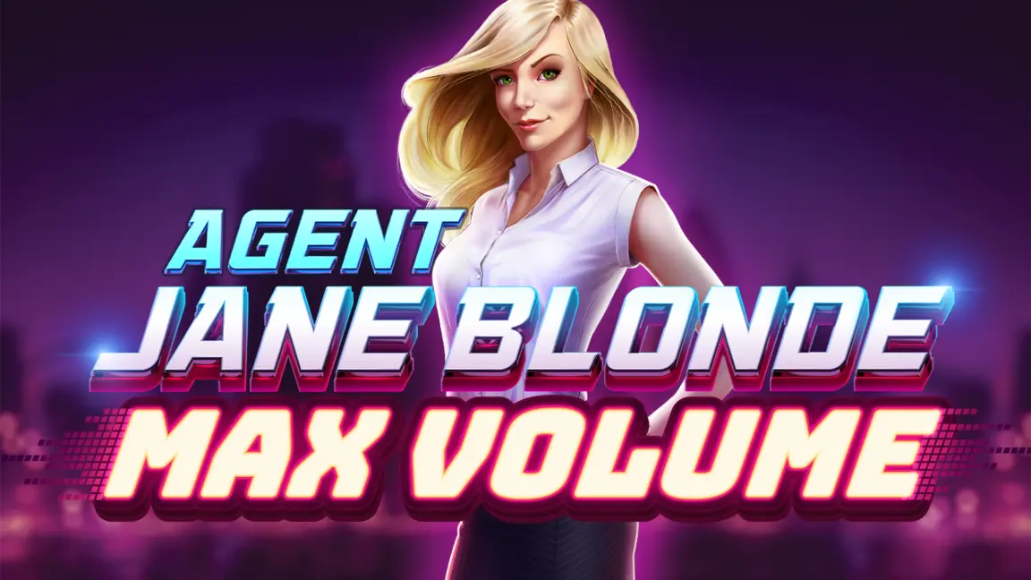 The promotional header for Agent Jane Blonde Max Volume, an online slot game on Betty.ca.