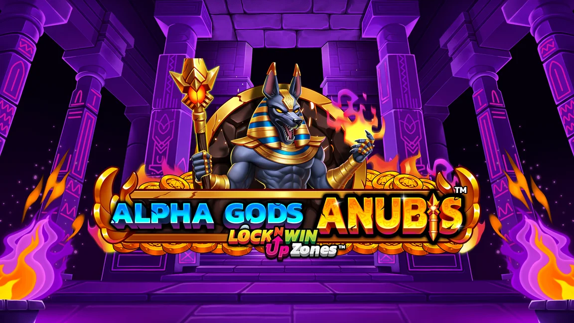 The promotional header for Alpha Gods Anubis, an online slot game on Betty.ca.