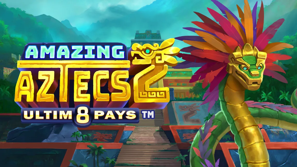 The promotional header for Amazing Aztecs 2 Ultim8 Pays, an online slot game on Betty.ca.